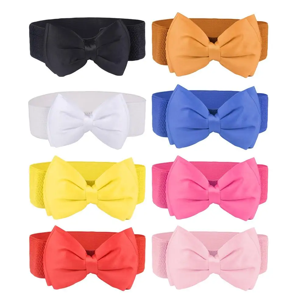 Chiffon Bow Elastic Waistband Versatile Dress Waist Decoration For Women Wide Corset Skirt Belt Party Dress Accessories