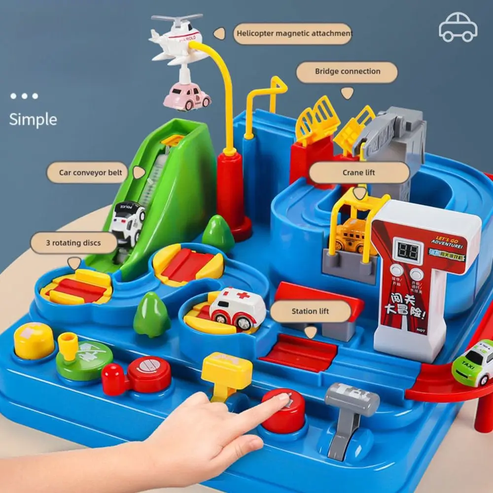 Model kolejki wyścigowej Red&Blue, plastikowa torowa gra inercyjna z wyjeżdżaniem, gra przygodowa, interakcja rodzic-dziecko, gra logiczna dla dzieci.