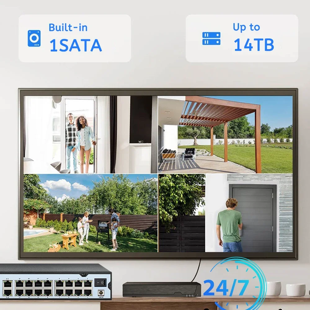 NVR POE 4K de 16 canales Grabador de vídeo en red POE de 8 MP para sistema de cámara de seguridad para el hogar Grabadores de alimentación a través de Ethernet de 16 canales DVR para Cámaras IP Onvif Admite discos duro