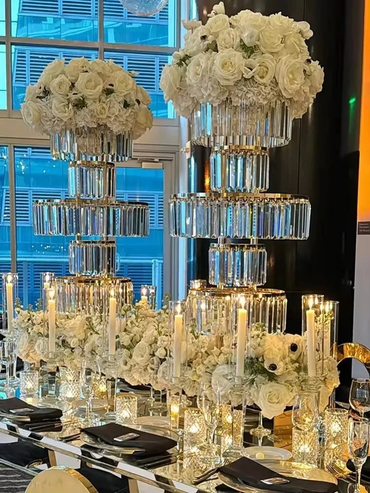 5-stufiger Acryl-Blumenständer für Hochzeiten, Goldene Tischvase als Dekoration für Hochzeit, Brautparty, Jubiläum, Moderner Luxus – Detail 2