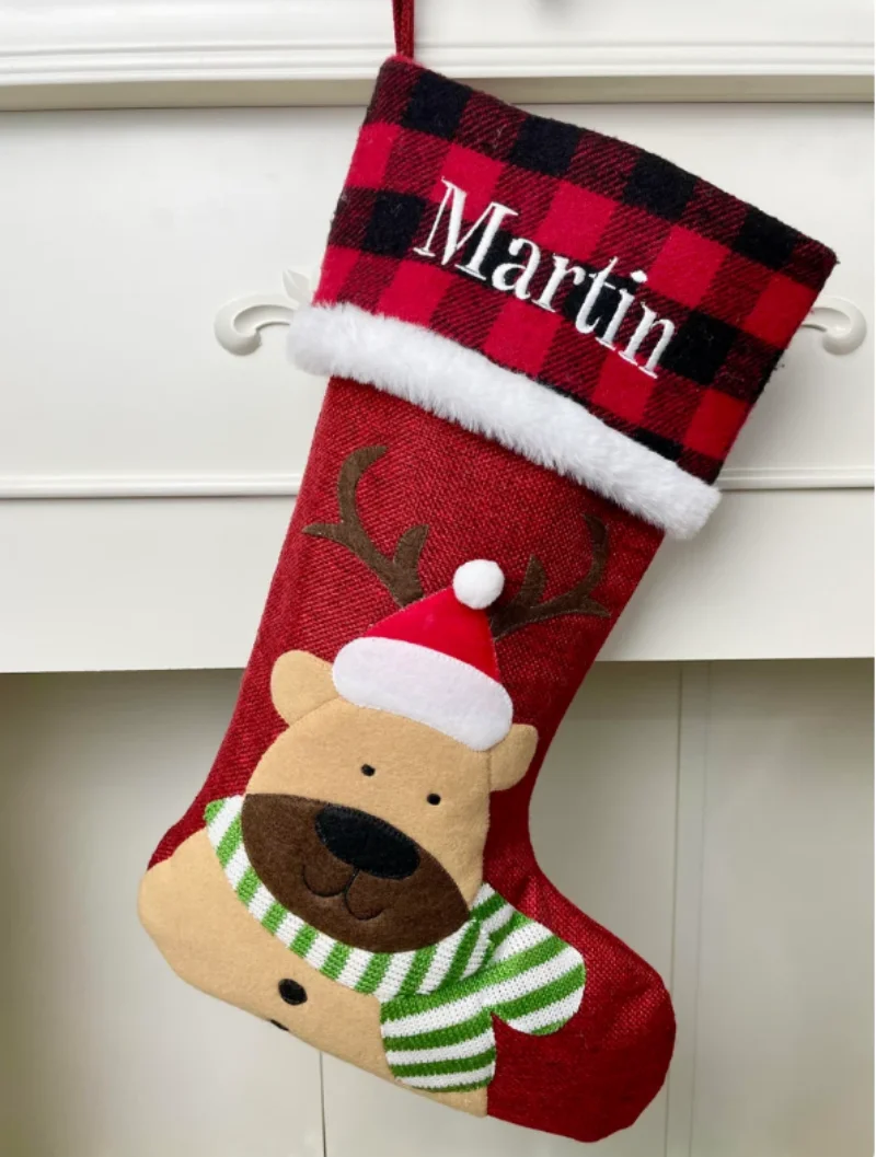 

Персонализированные рождественские носки, рождественские подарки, рождественские носки в клетку, индивидуальные Семейные носки, Персонализированные носки