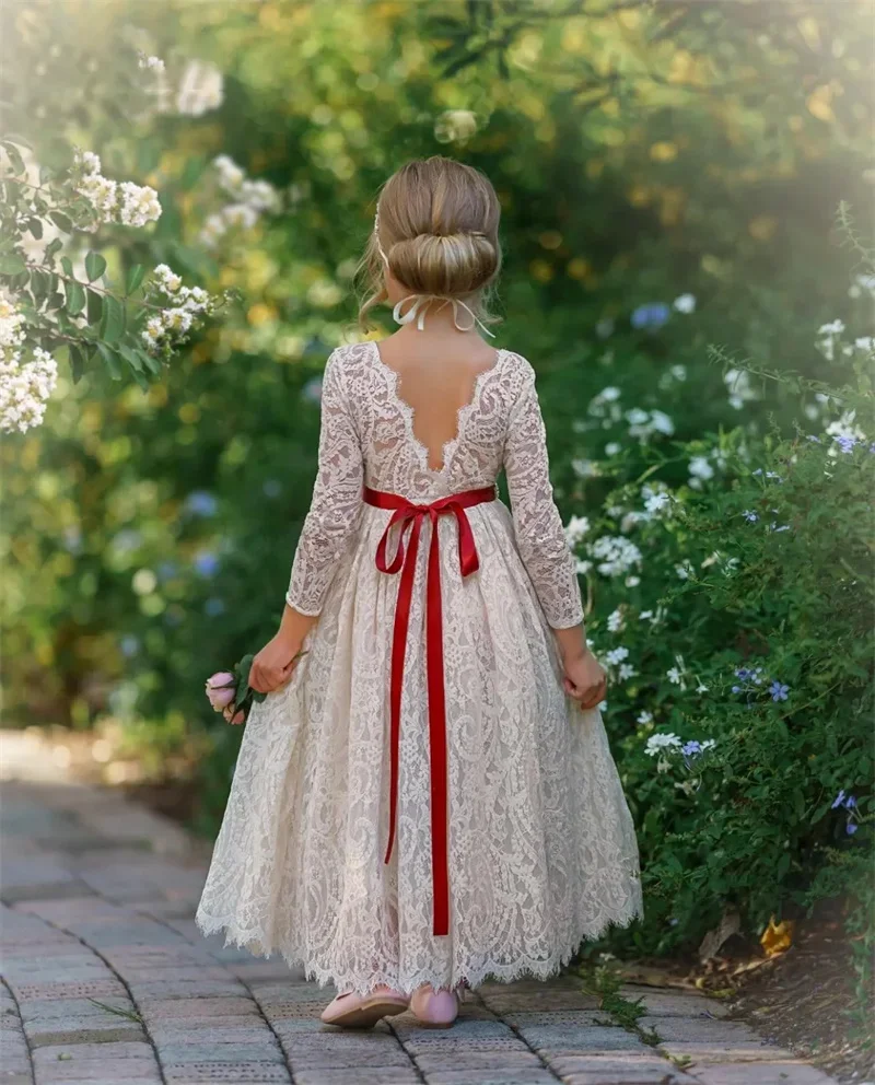 

Lcae платье с цветочной аппликацией для девочек с красным поясом три четверти до щиколотки детские милые платья для свадьбы для первого причастия по индивидуальному заказу