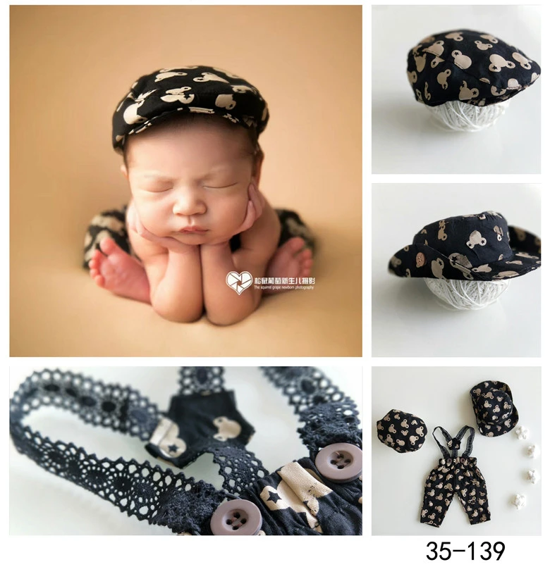 

3 Pcs Set Newborn Photography Props Set Baby Cotton rompers and hats baby newborn photography clothes