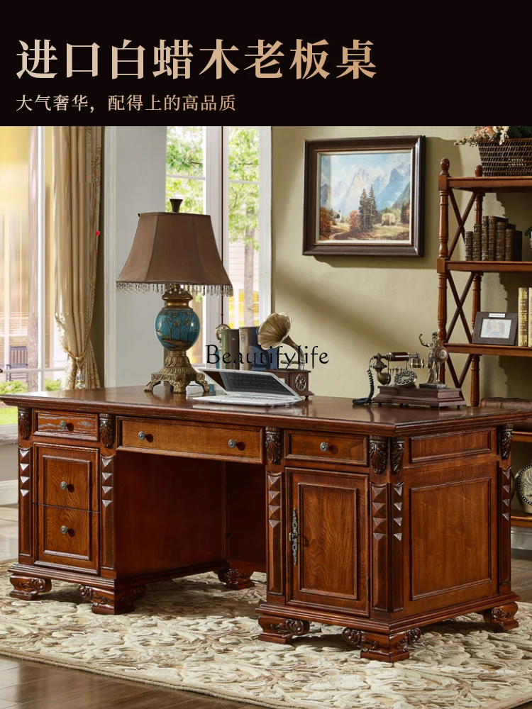 طاولة مكتب دراسة من الخشب الصلب الأمريكي وكرسي مزيج من طاولة الخط الأوروبي ومكتب الكتابة