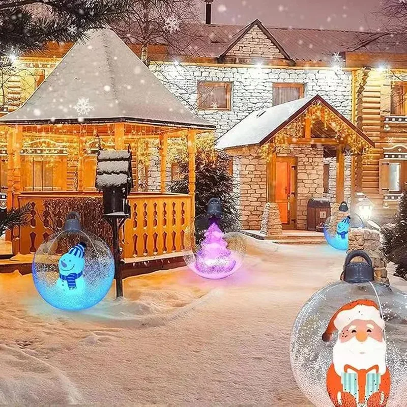 60cm Outdoor LED Christmas Inflatable Decorated Ball PVC Transparent Giant Big Large Balls Xmas Tree Decorations Toy Ball 2024