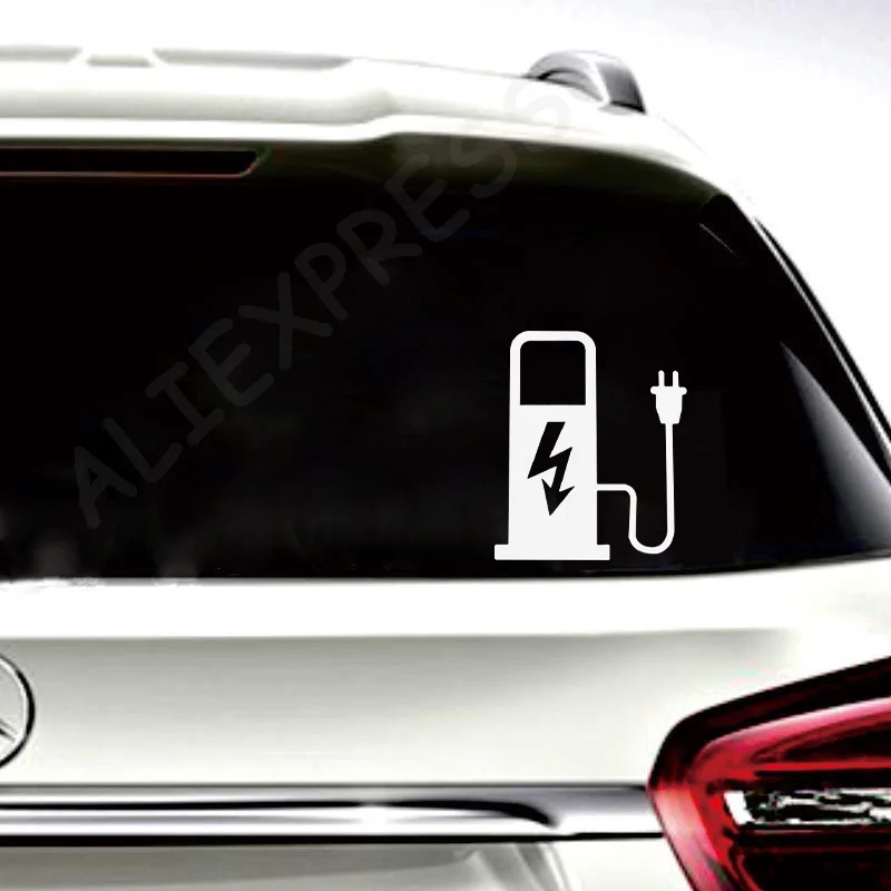 

New12*10cm EV Electric Vehicle Car Sticker Decal Funny Truck Battery Charger Charging Car Decoration Black White
