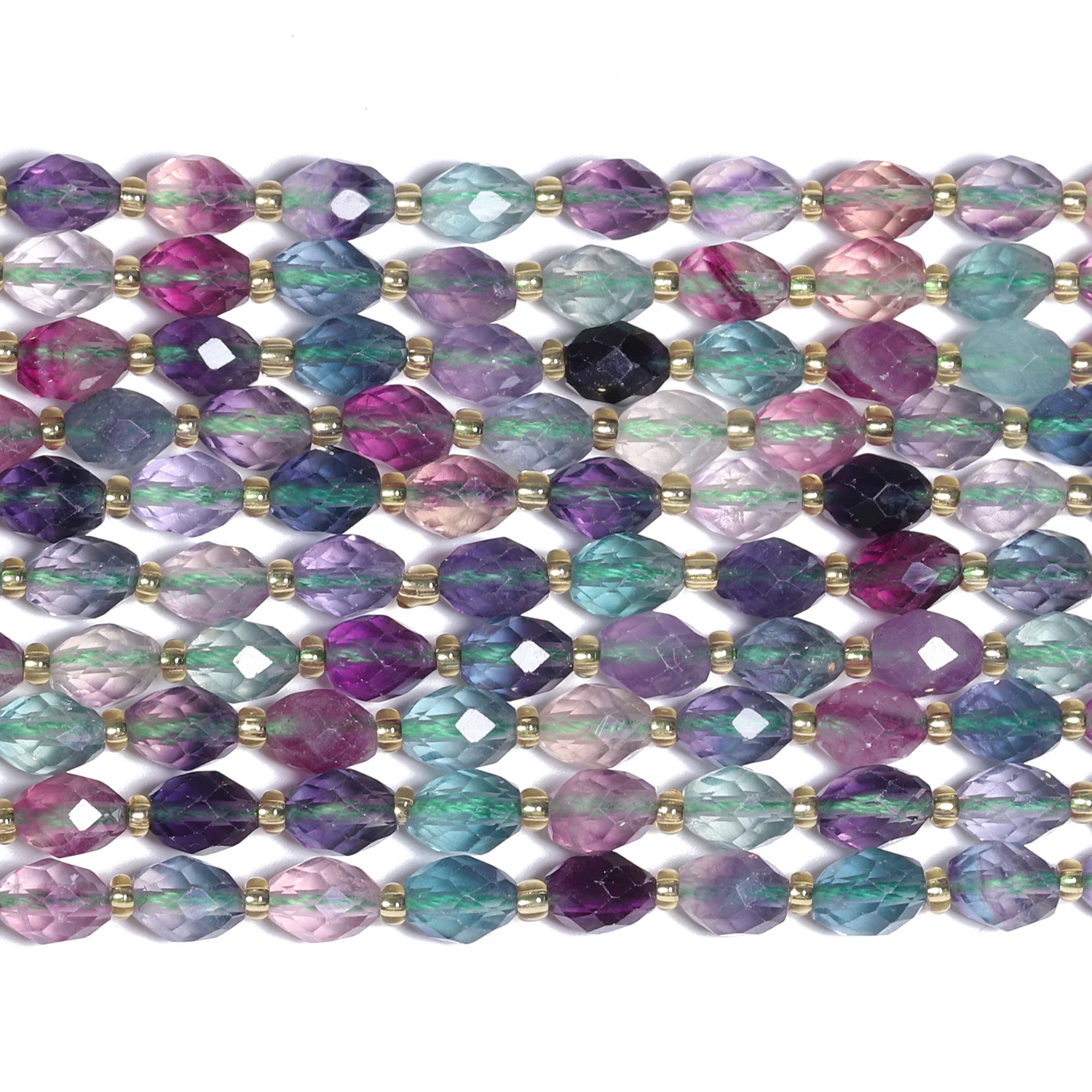8x6mm AAA Faceted Oval Colorful Fluorite Quartz Beads Natural Stone Rice Shape Spacer Beads For Jewelry Making DIY Bracelets - Image 2