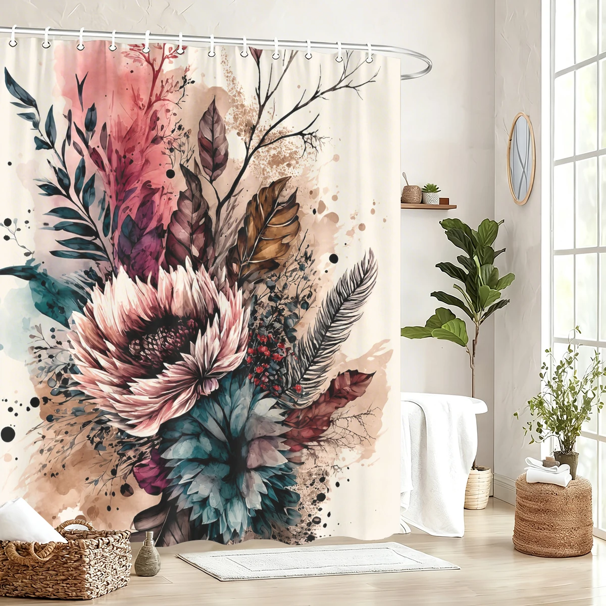 Vibrant Themed Polyester Bathtub Curtain - Stylish Printed Shower Curtain for Bathroom Decor, Various Artistic Designs Available