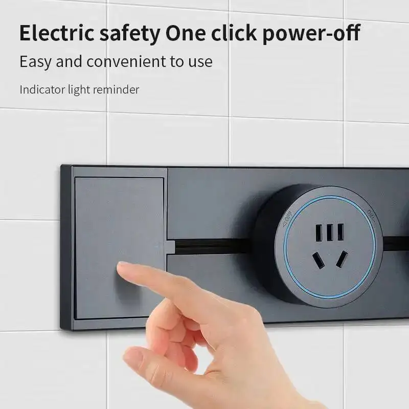 Equipped with USB Type-C Track Socket 8000W UK US EU Standard Circular Movable Adapter for Home Kitchen Wall Mounted Rail Socket
