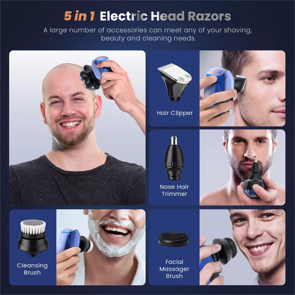 SEJOY 7D 5in1 Electric Shaver Hair Trimmer Bald Head Electric Razor Men Wet Dry