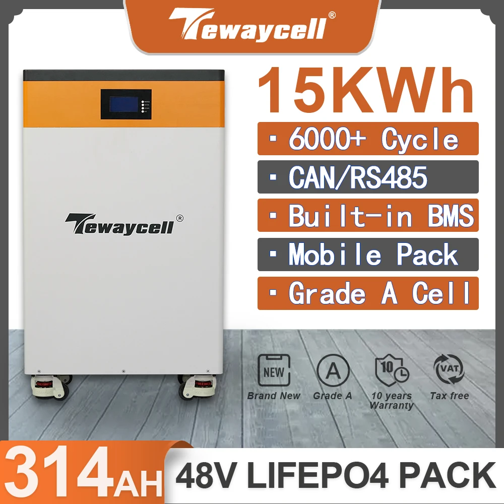 51V 48V 15KWh Powerwall 314Ah LiFePO4 Battery Pack 6000 Cycle Lithium Iron Phosphate Buitl-in BMS CAN RS485 Monitor EU Tax Free