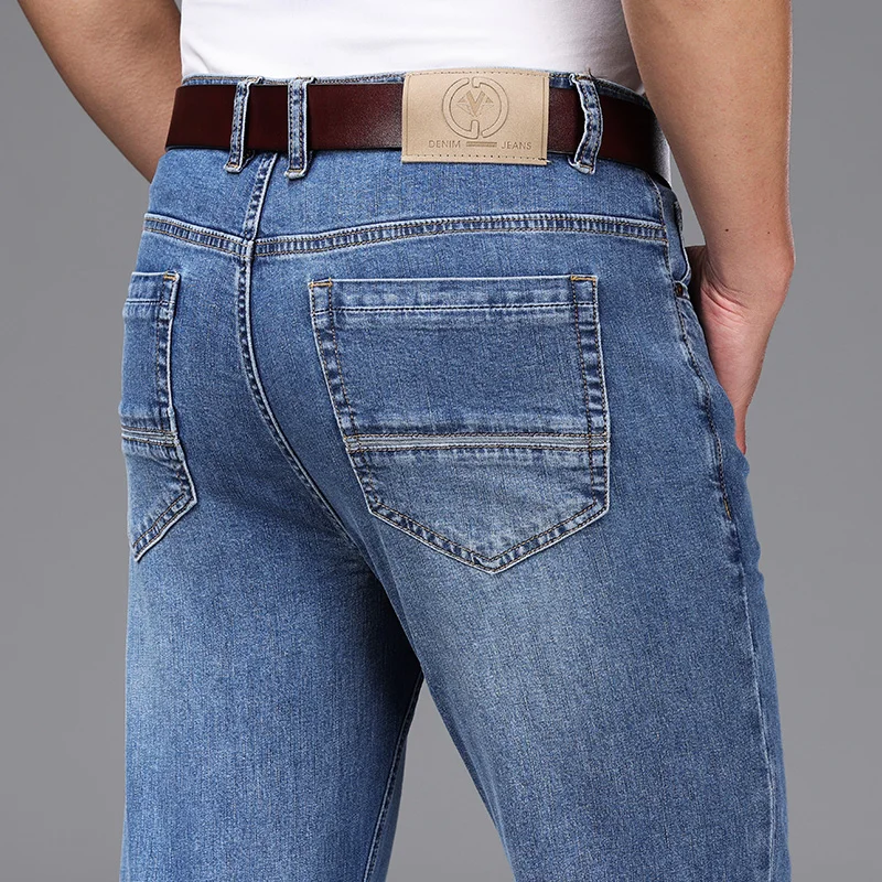 Spring/Summer 2026 Men's Gray Frayed Thin Jeans Classic Style Business Fashion Cotton Denim Stretch Pants Male Brand Trousers