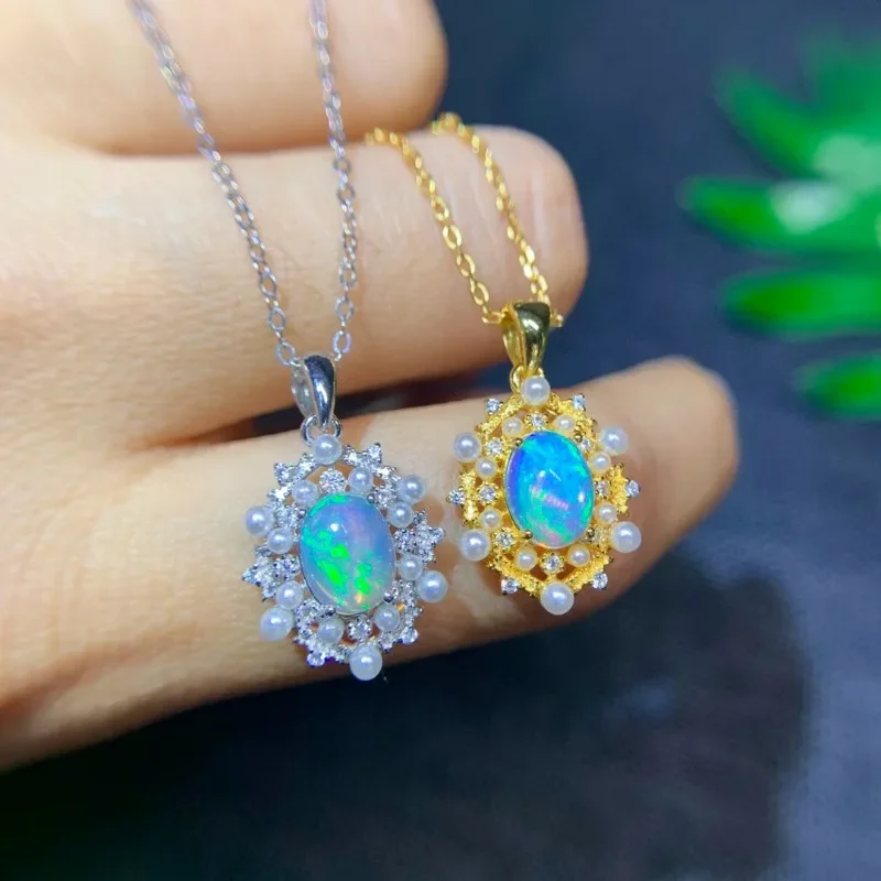 YULEM 925 Sterling Silver Natural Opal Necklace Women's Pendant Fire Color Super Good Free Shipping Certified Jewelry Fine