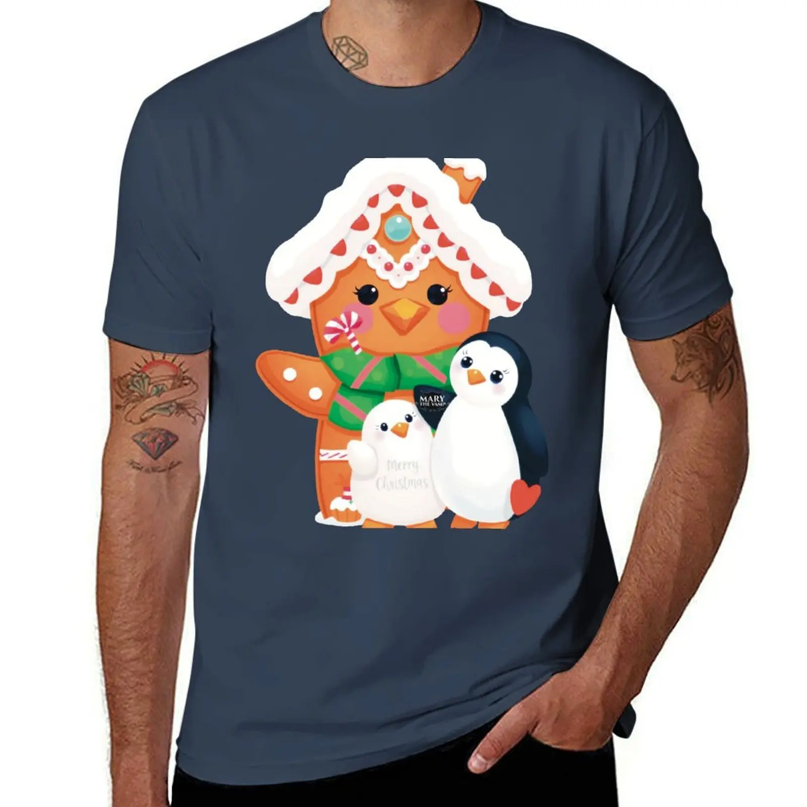 

Winter Wonderland - Cute Gingerbread House & Penguins T-Shirt blanks plain white t shirts men