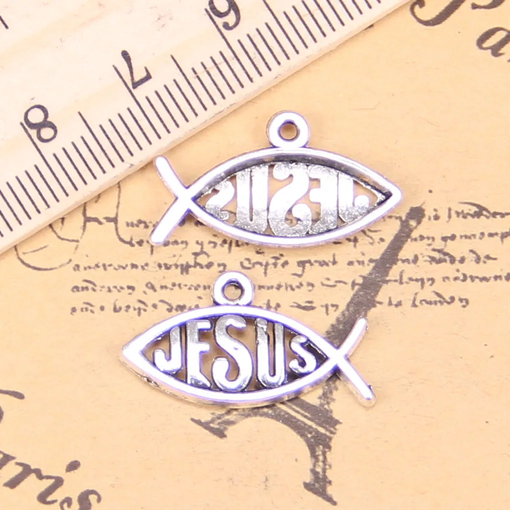 145pcs Charms For Jewelry Making fish jesus 25x14mm Antique Silver Plated Pendants DIY Handmake Tibetan Silver Bracelet Necklace