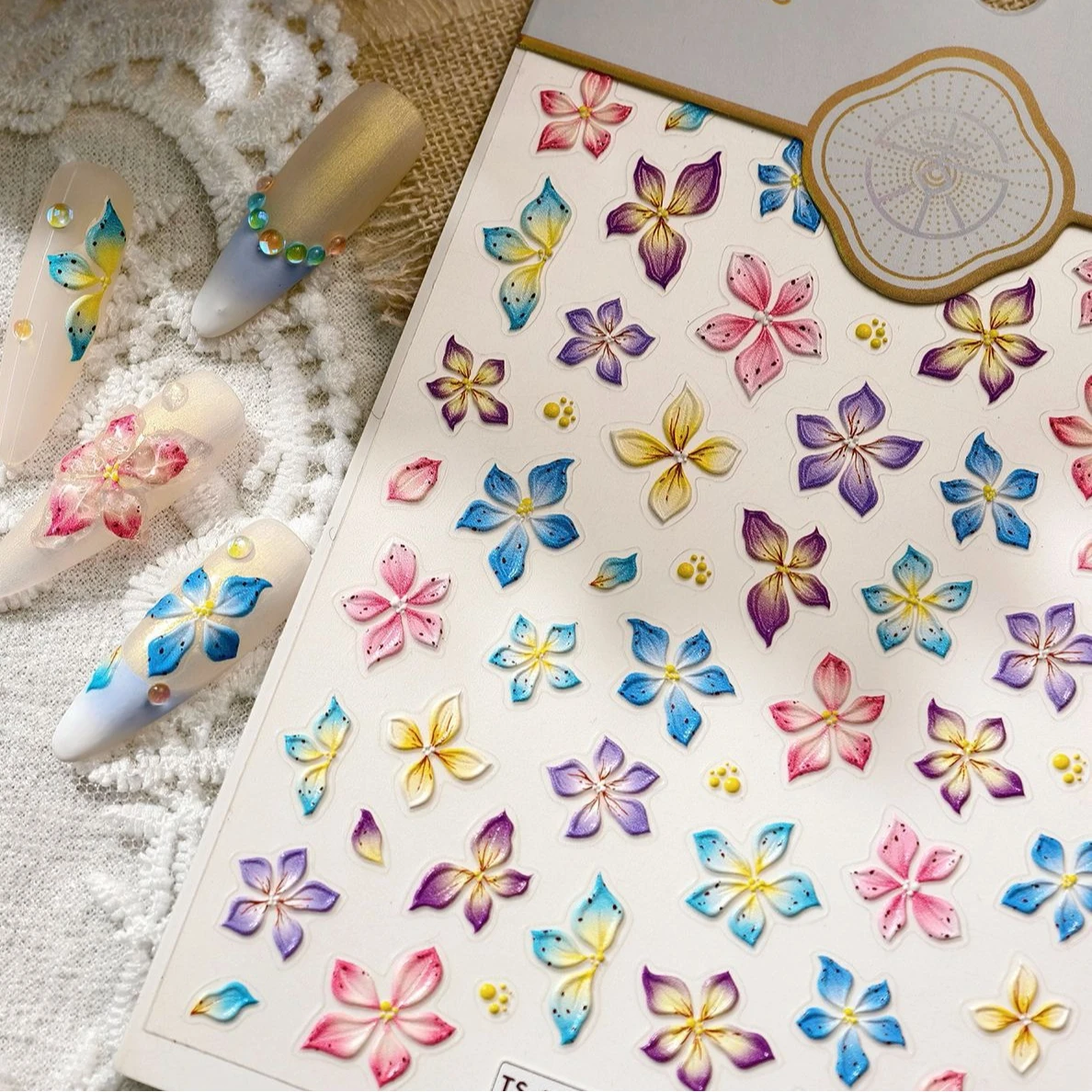 다채로운 양각 꽃 로맨틱 피는 꽃잎 노란색 스테이먼 젤리 꽃 정원 네일 아트 장식 스티커 매니큐어 데칼