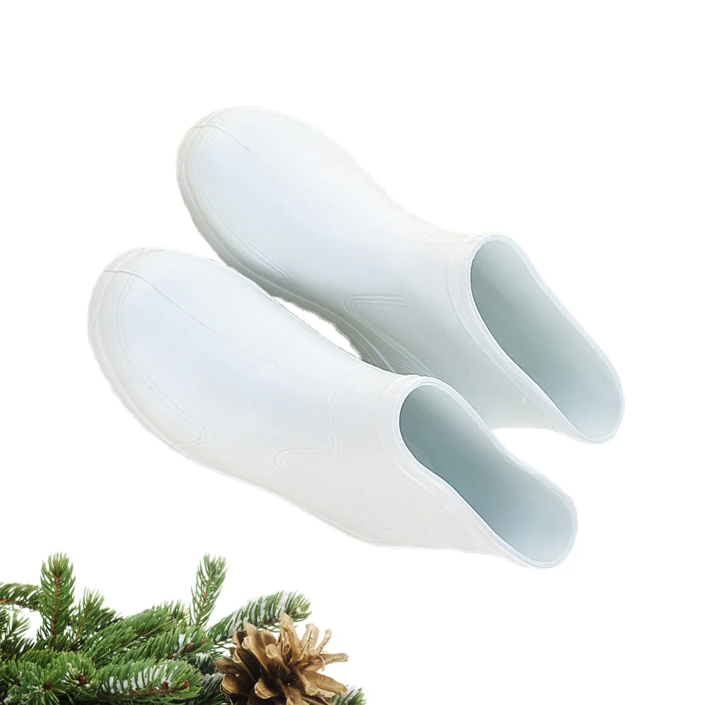 1 par de zapatos para la lluvia antideslizantes, talla 45, punta reforzada blanca, tacón grueso, suela exterior resistente al desgaste, recipiente bajo para hoteles