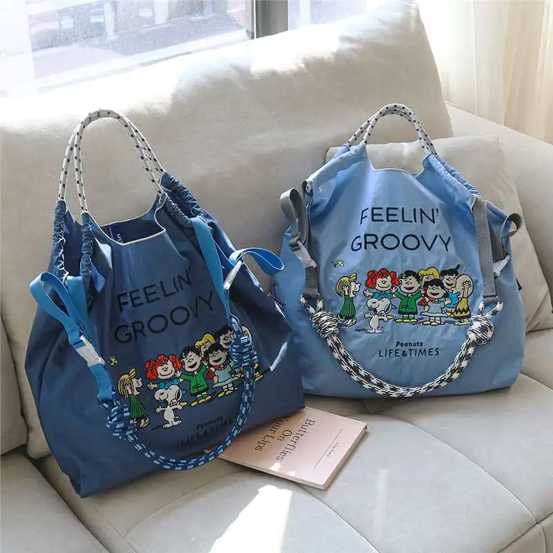 

Экологическая сумка для покупок с вышивкой японского мультфильма «Снупи», большая вместительная сумка через плечо, студенческая нейлоновая дорожная сумка на плечо