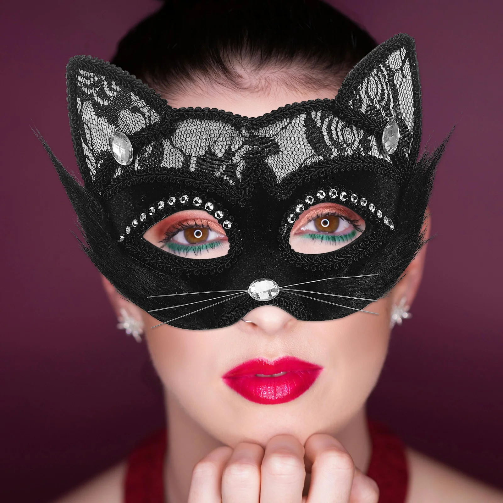 Elegante máscara de gato de renda preta para homens mulheres masquerade traje festa de halloween máscara facial festival acessório máscaras de gato para adultos