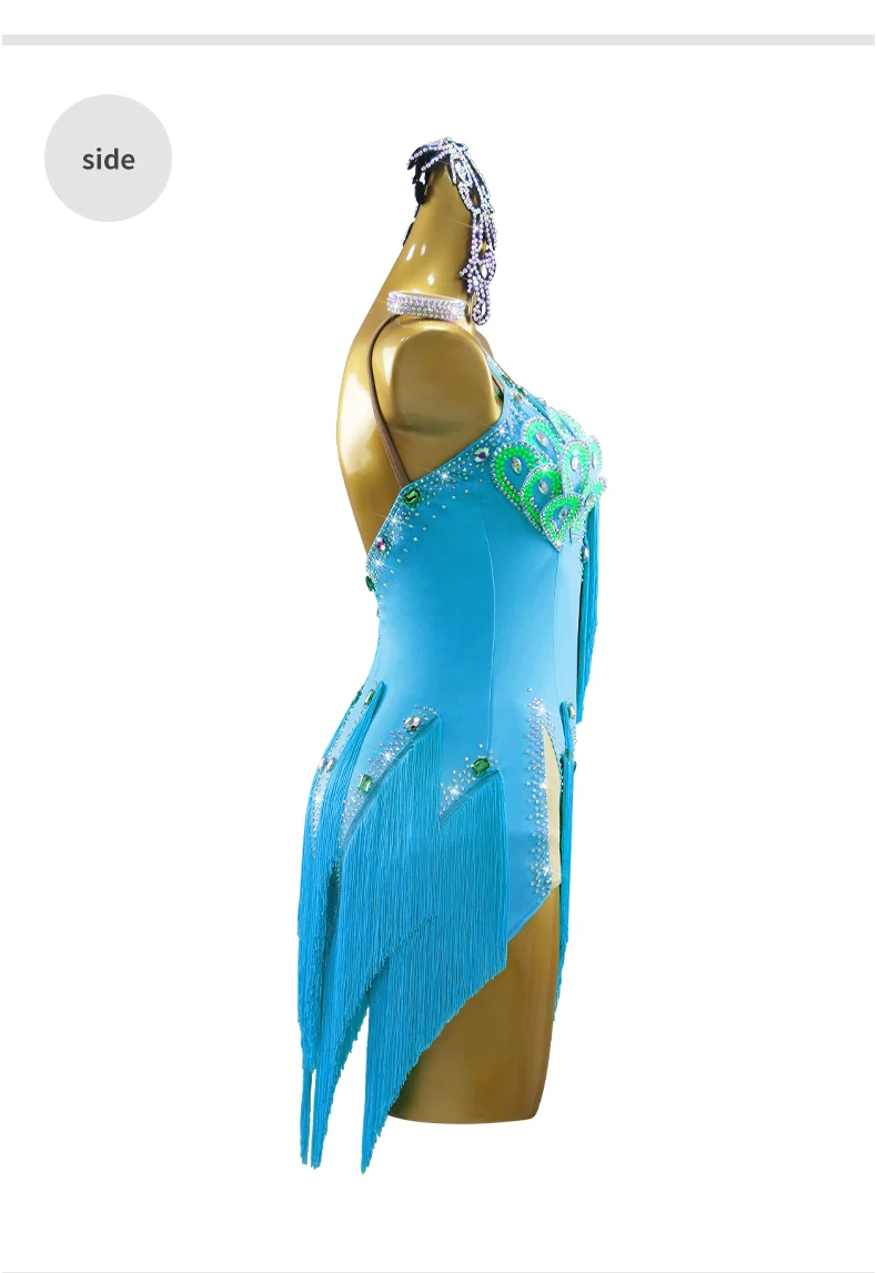 Lateinamerikanisches Tanzkleid, Partykleidung, Tanzbekleidung für Damen, lyrisches Kostüm, Ballsaal-, Karnevals-, Bühnen- und Abendgarderobe, elegantes Party- und Auftrittsoutfit. – Detail 9