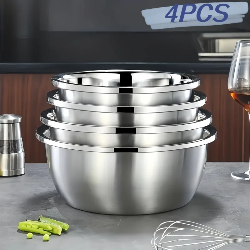 4-Piece Stainless Steel Mixing Bowl Set, Large Rust-Resistant Bowls, Easy Clean Stackable Kitchen Organization