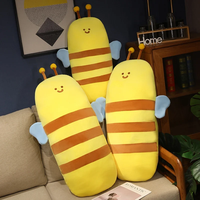

60/80CM Anthropomorphic Smiling Face Bee Plush Pillow Soft PP Cotton Filled Bee Long Pillow Sofa Home Decoration Accompanyin