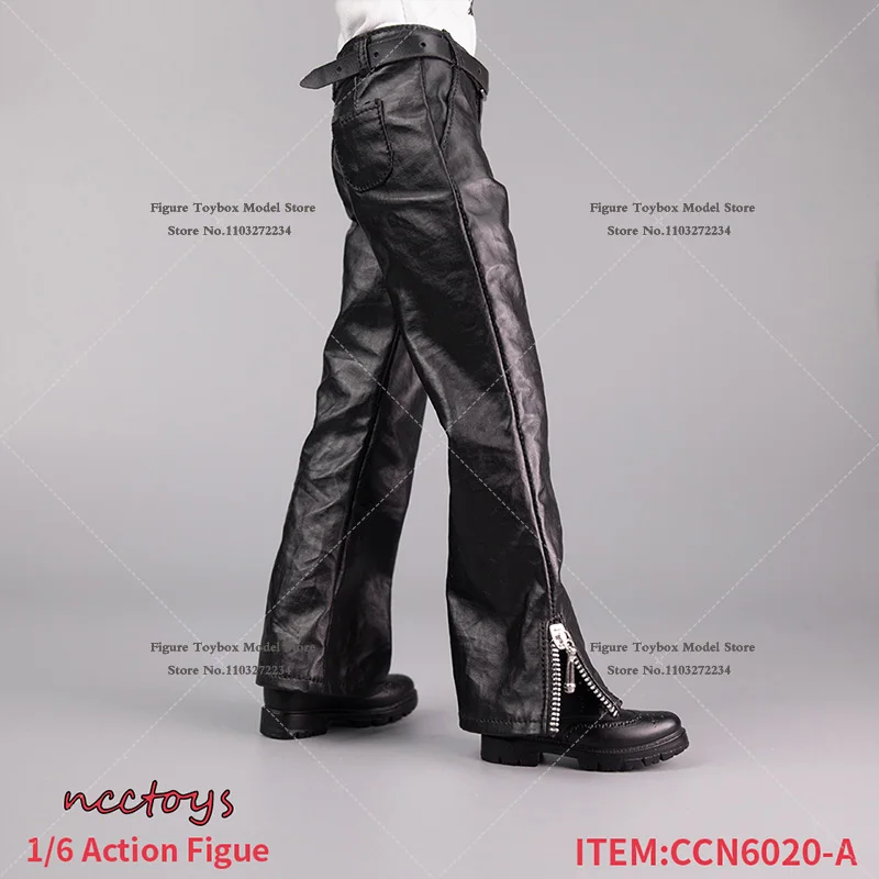 CCN6020 1/6 Scale Man Female Soldier Slightly Flare Pants Leather Zipper Design Trousers Accessory For 12