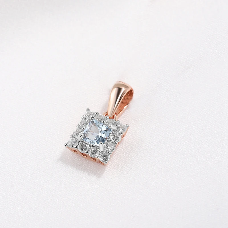 HELON Genuine Blue Topaz Gold Pendant For Women Genuine 9K 375 Rose Gold Pendant Sparkling Lab Grown Diamond Moissanite Pendant