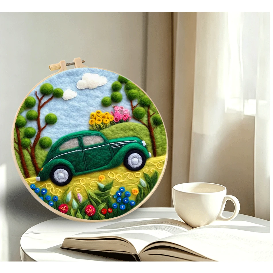 GATYZTORY Wool Felt Package Beginners Painting Car Felt Needle Kit Diy Craft Toys Worsted Wool Stitch Craftwork Needle Felting