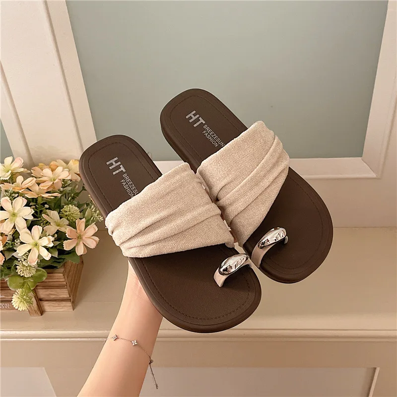 Summer new toe slippers outer wear women's cool soft-soled thick-soled half-support sandals