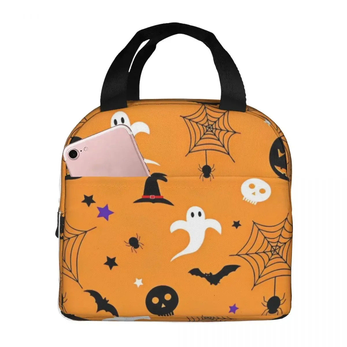 Halloween Pumpkins Ghosts Insulated Lunch Bags Cooler Bag Reusable Trick or Treat Kawaii Large Lunch Box Tote Bento Pouch Travel