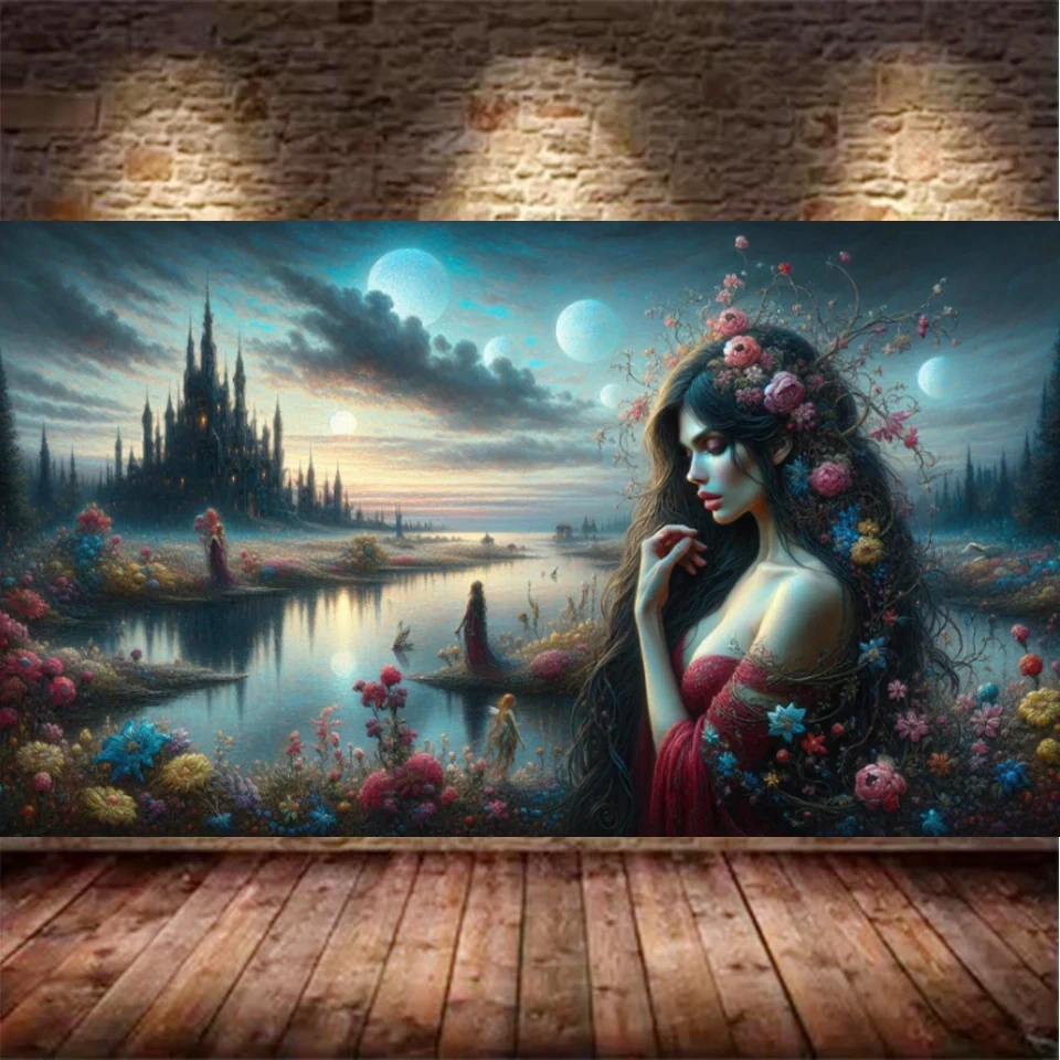 

Новая 5D Алмазная вышивка ручной работы: Женский замок, цветочный пейзаж, алмазная мозаика, вышивка стразами, декор для дома