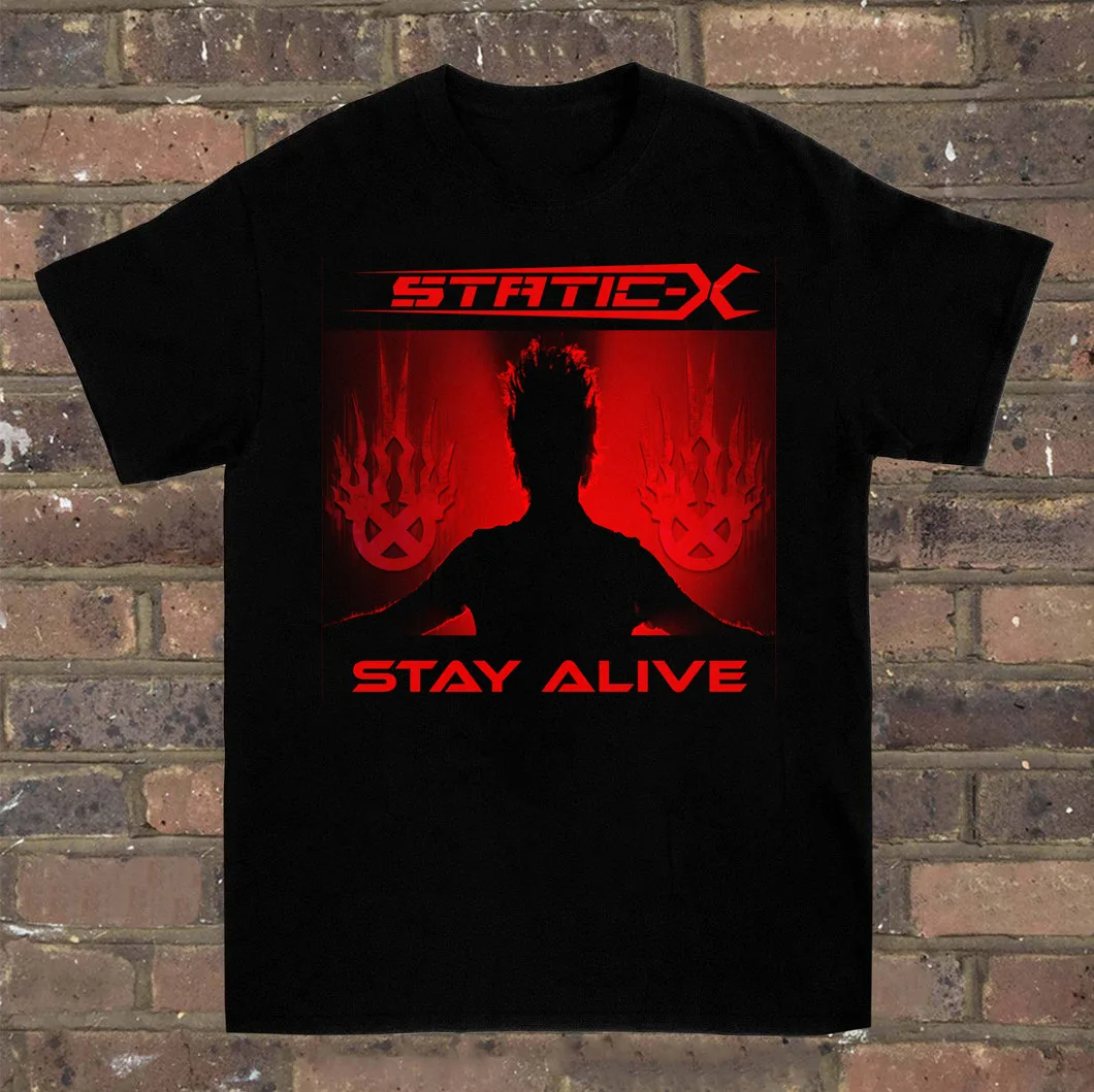 Черная футболка унисекс STATIC X Stay Alive, полный размер от S до 3XL M740 Черная футболка унисекс STATIC X Stay Alive, полный размер от S до 3XL M740