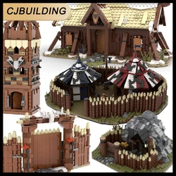 MOC Medieval Wild Tribe Viking Longhouse Model Building Blocks Guard Tower Warrior Wooden House Wall Cave Tent Bricks Toys Gift