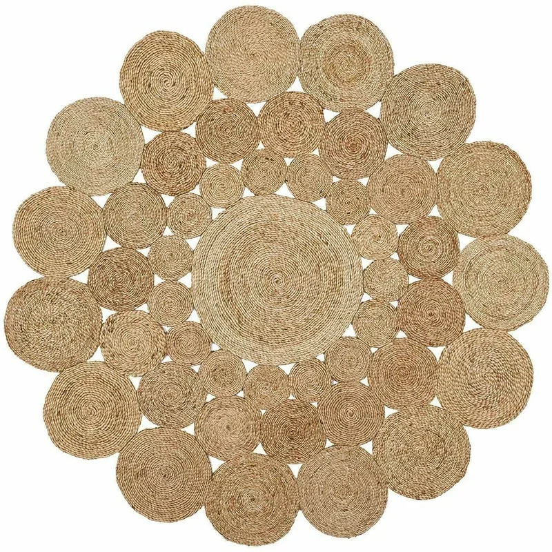 Jute Rug 100% Natural Jute Bohemian Double-sided Circular Area Rug and Carpets for Home Living Room