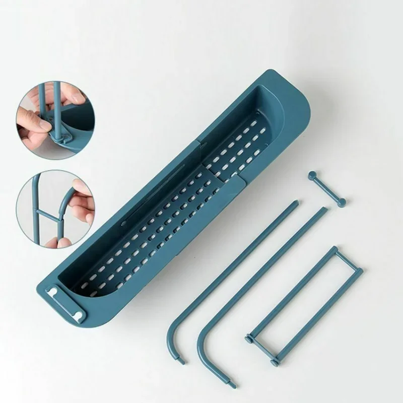 Drainer Telescopic Storage Shelf Sponge Organizer Holder Rack Kitchen For Drain