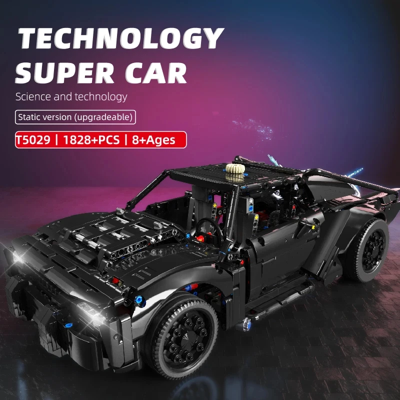 1828PCS Bat Car Building Blocks Technology Supercar Car Model Bricks Set With Light Kids DIY Educational Toys Desktop Deco