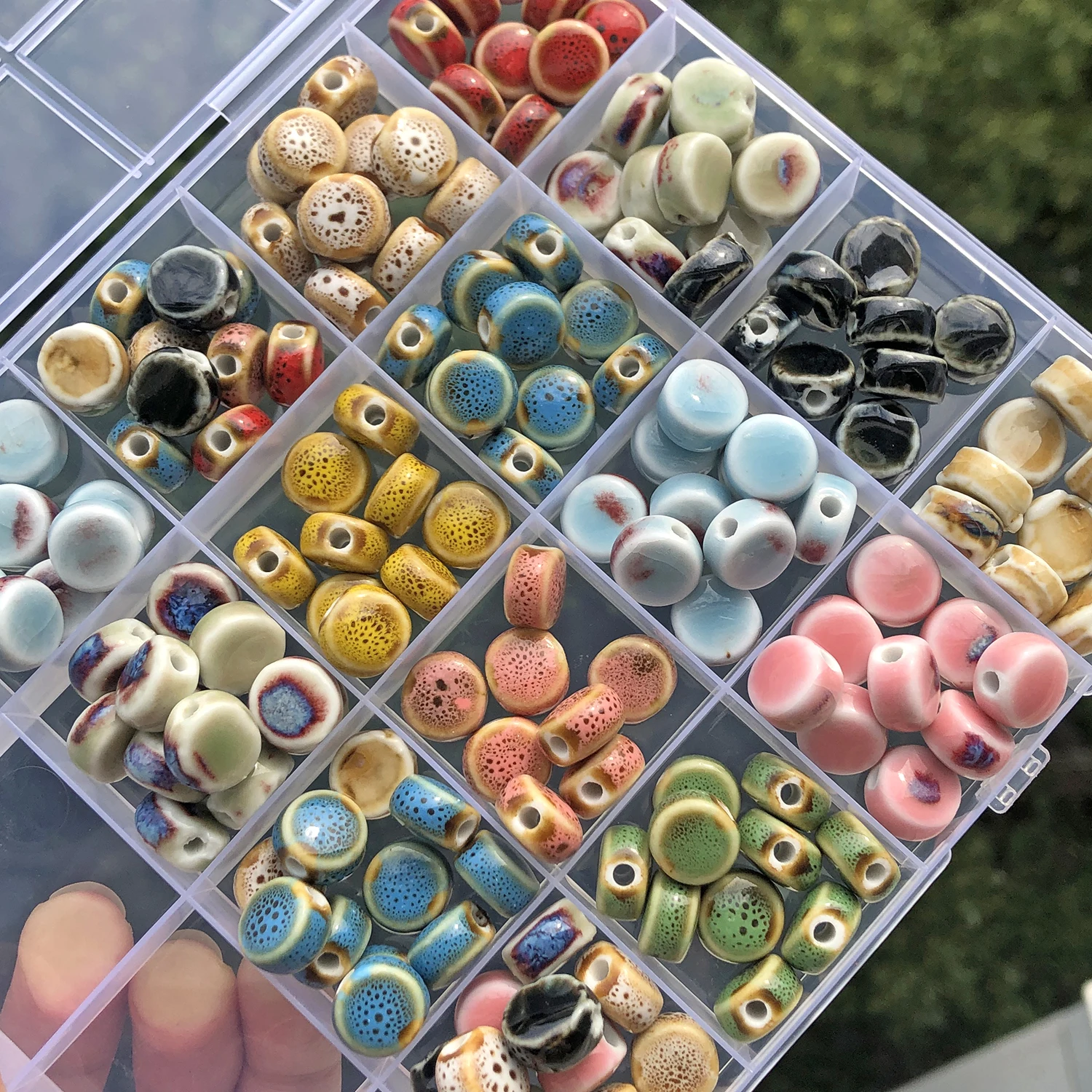 10Pcs Multicolor Flat Round Floral Glaze Ceramic Beads 11mm Spacer Charm Bead for DIY Jewelry Making Necklace Beaded Accessories