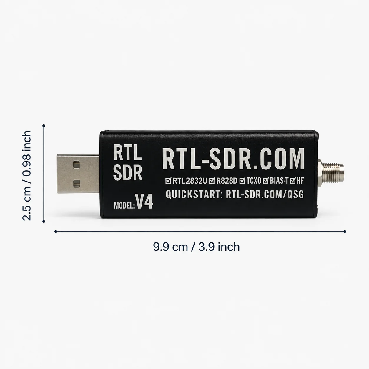 RTL-SDR V4 Software Defined Radio with HF Support, 500kHz-1.7GHz, 1PPM TCXO & SMA ADS-B, Weather Satellite, AIS & HF Listen