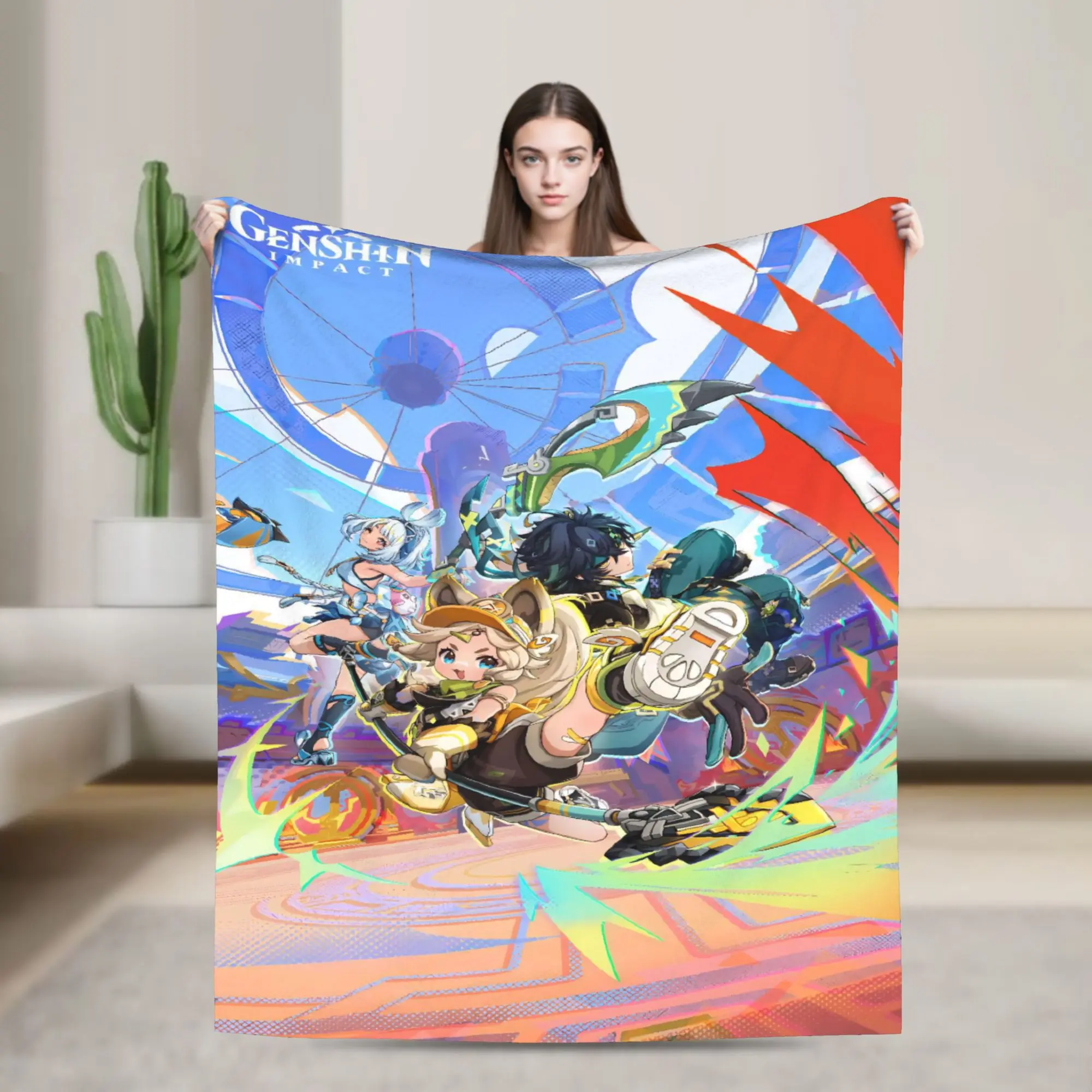 

Genshin Impact Cartoon Game Flannel Blanket Winter Soft Warm Throw Blanket for Boy Girl Home Decor Pattern Bedspread Sofa Cover
