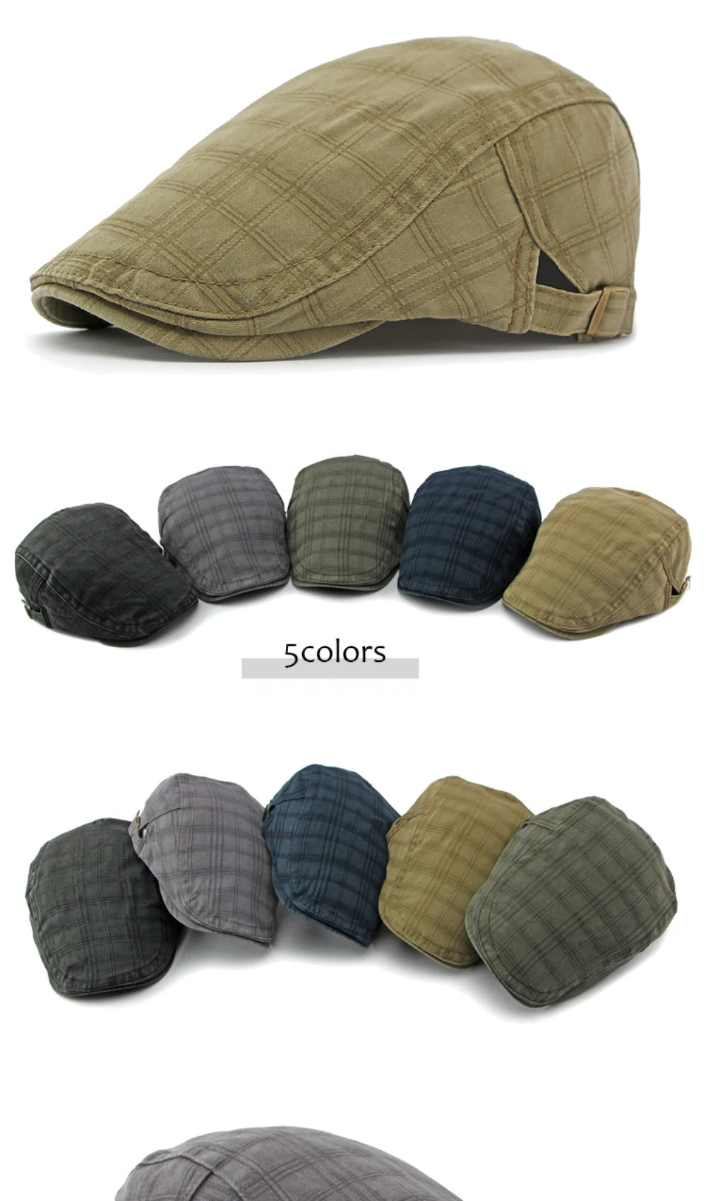 HT4239 Baskenmütze für Alle Jahreszeiten Baumwolle Ivy Flat Cap Damen Vintage Künstler Maler Baskenmütze Herren Unisex Kariert Verstellbare Herren-Baskenmützen – Detail 2