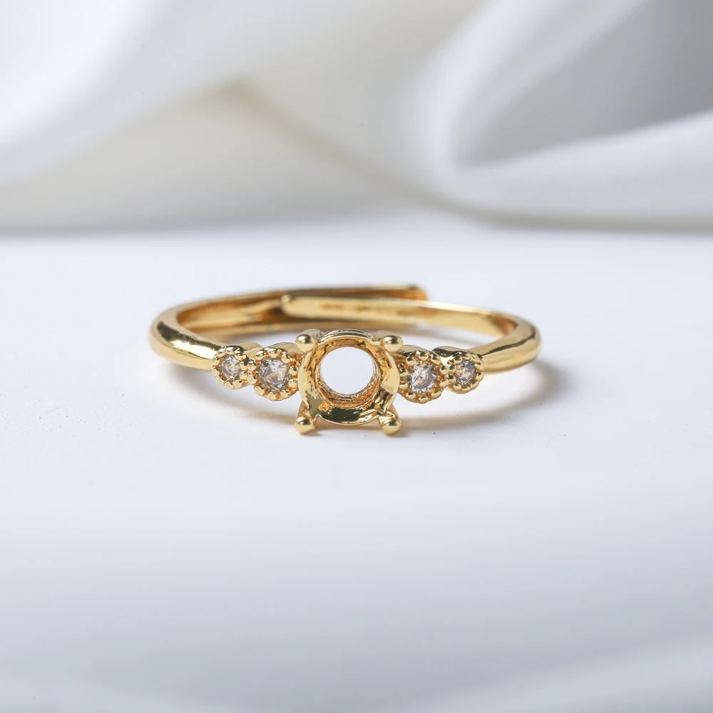 Round Engagement Ring Mounting Blank 5mm Brass Gold Plated Adjustable 4 Claws Prong Ring Settings For Diy Gemstones  Jewelry