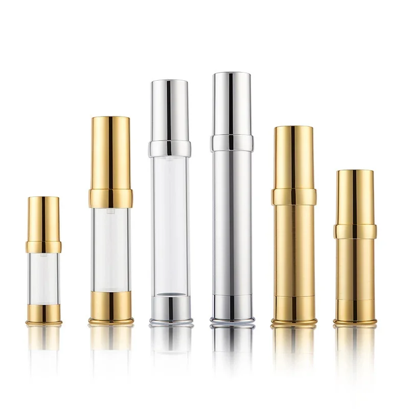 

10pcs 15ml 20ml 30ml Gold Silver Airless Bottles Plastic Anodized Aluminum Refillable Pump Bottle Lotion Cosmetic Container