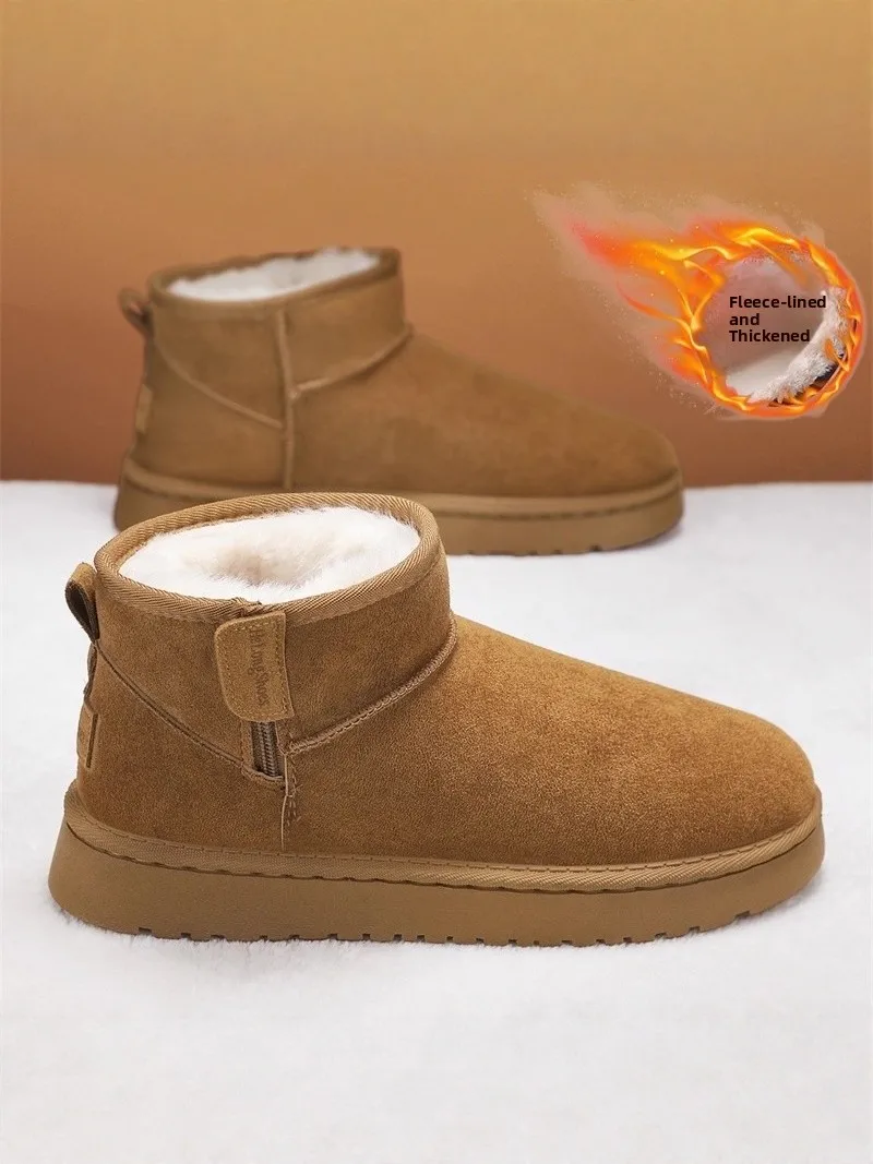 

Men's Winter Thickened Fleece Lined Snow Boots Northeast Style Warm Bread Cotton Boots Anti-Cold Leather Fur Integrated Anti-...