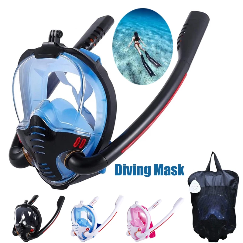 JSJM Snorkeling Mask Adult Underwater Anti Fog Full Face Diving Mask Snorkel Diving Goggles Swimming Snorkel Diving Equipment