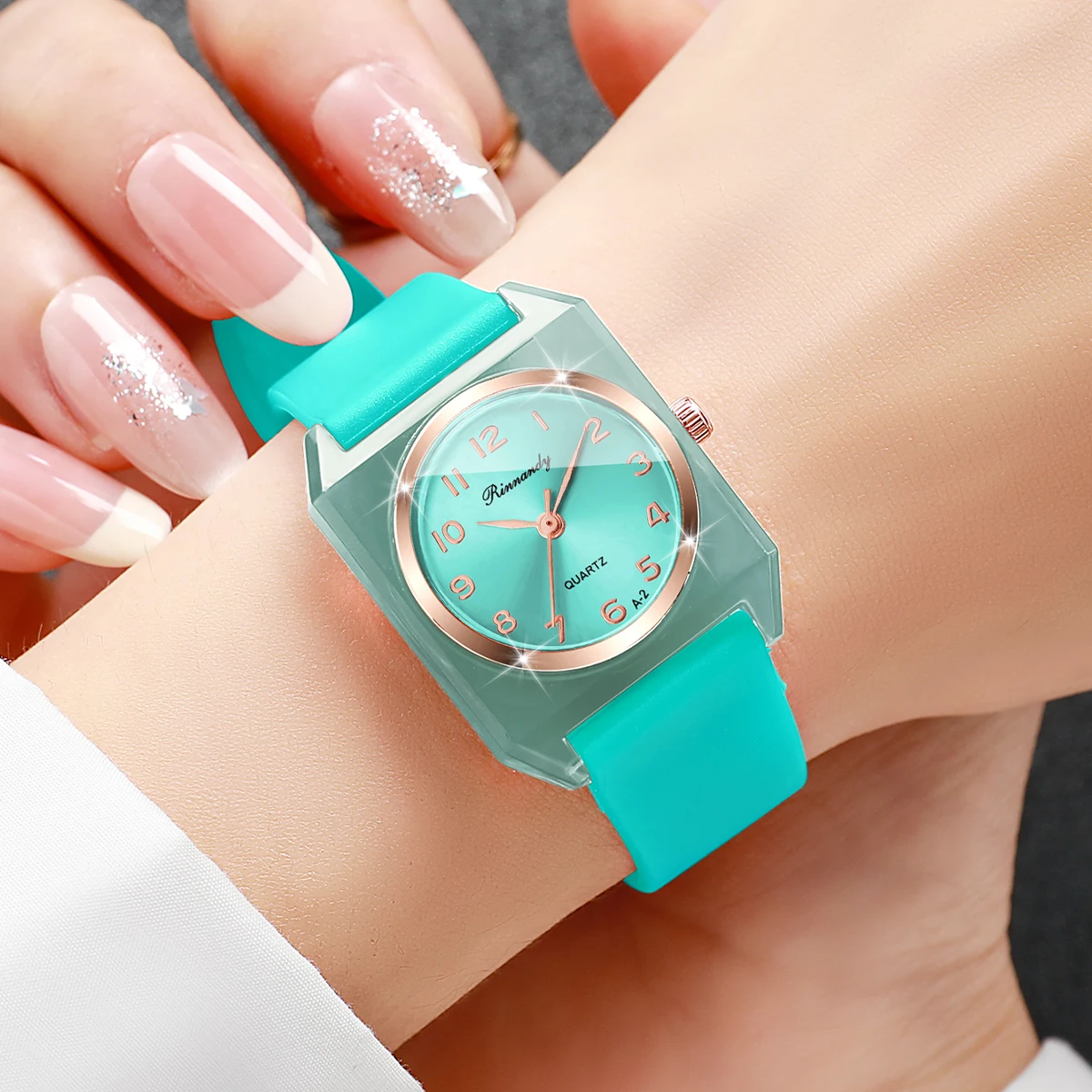 Fashion Arabic Dial Women Watches Mint Green Silicone Band Ladies Quartz Wristwatches Relogio Feminino Clock Gift (Without Box)