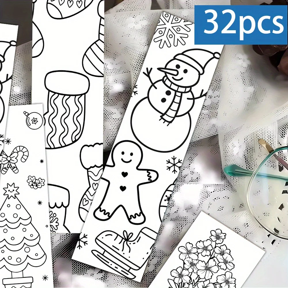 32pcs Christmas Cartoon Bookmarks,Minimalist Line Art Style,Unique and Exquisite DIY Decorative Page Markers Gift for Book Lover