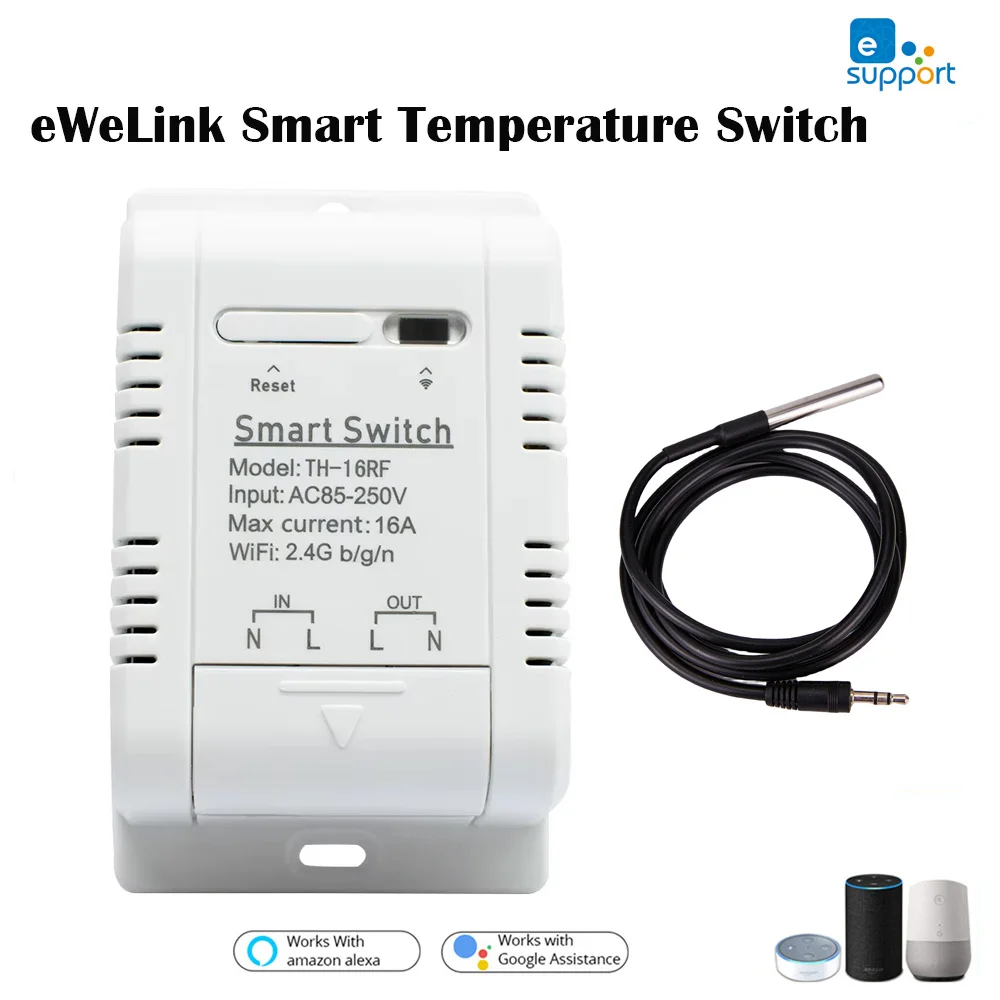 Tuya eWelink sakelar pintar TH16 RF433 pengendali jarak jauh beralih 16A pemantauan suhu dan kelembaban WiFi SwitchAlexa Google Home
