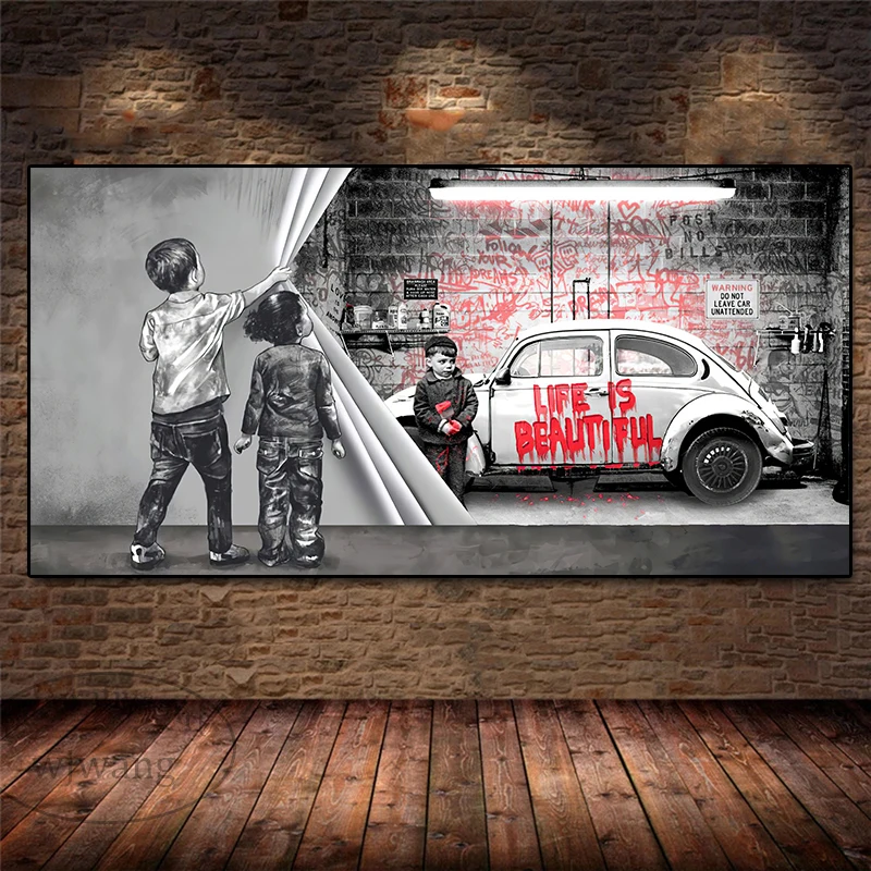 Banksy Wall Art Life Is Short Graffiti Canvas Painting Street Art Posters and Prints Pop Art Wall Picture Living Room Home Decor