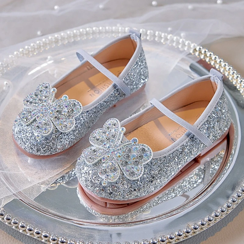 Fashion Plus Size Girls' Leather Shoes  2026 Spring New Kids Flat Casual Shoe Simple Versatile Sequined Girls Princess Shoes